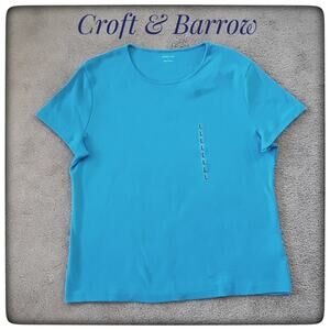 CROFT & BARROW Turquoise T-Shirt Size L Blue Knit Top Short Sleeve Scoop Neck